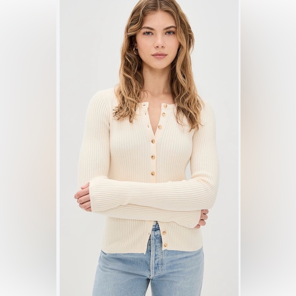 Milo's Paris Cashmere Blend Button-Up Ribbed Sweater Cardigan Size TU (One Size)